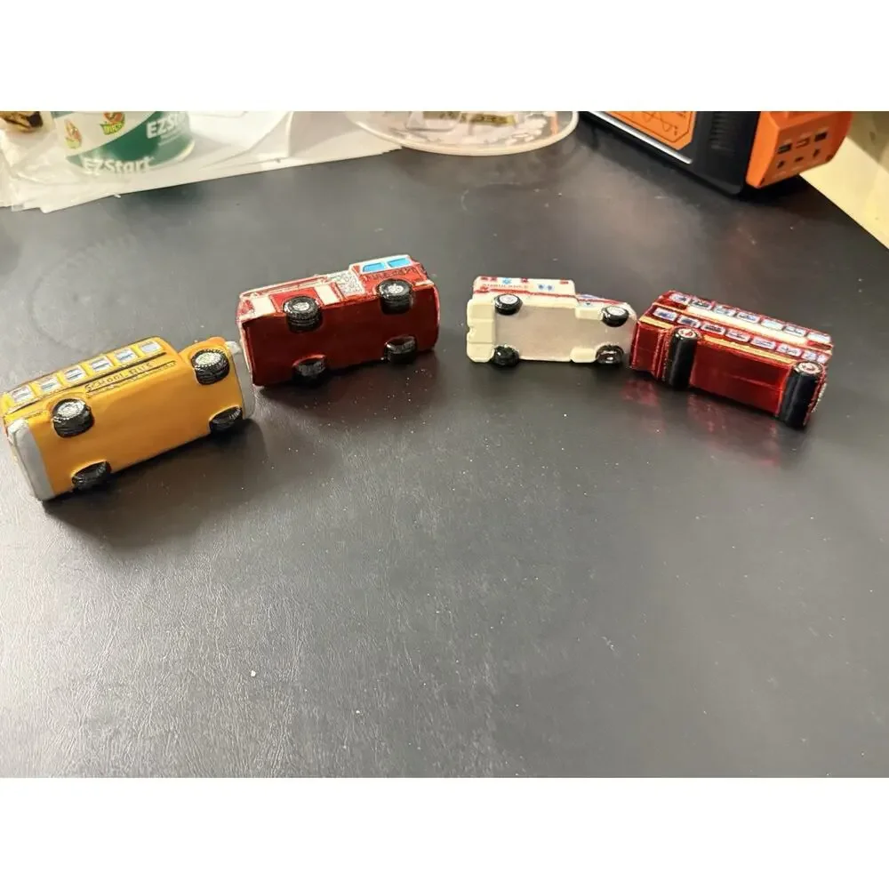 Old World Christmas Glass Ornaments School Bus Fire Truck Ambulance Double Bus